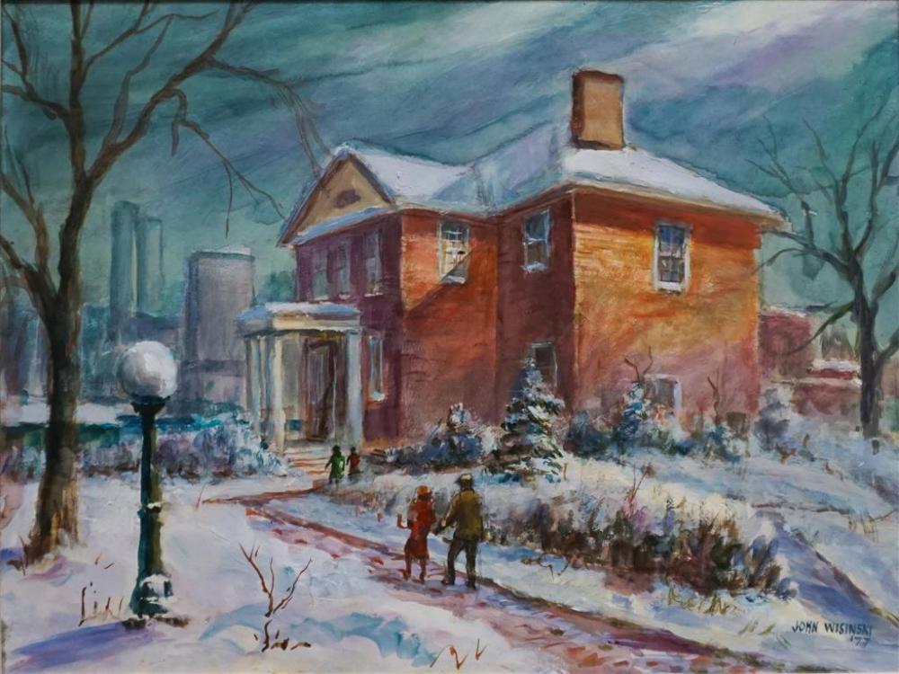 JOHN WISINSKI, WINTER TOWN SCENE,