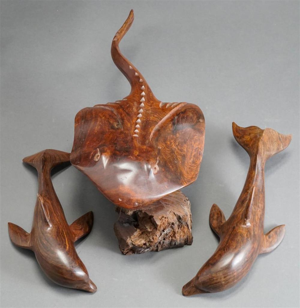 THREE CARVED ROSEWOOD SEA LIFE 32930a