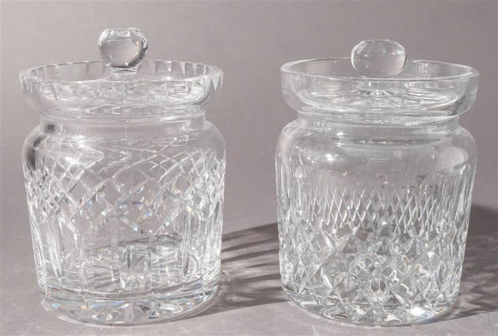 TWO WATERFORD CRYSTAL BISCUIT BARRELS,