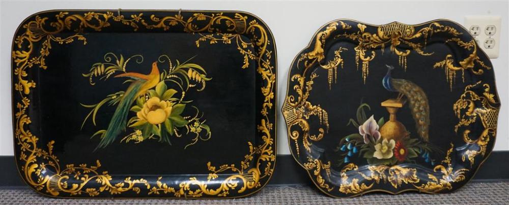 TWO VICTORIAN STYLE GILT TOLE DECORATED