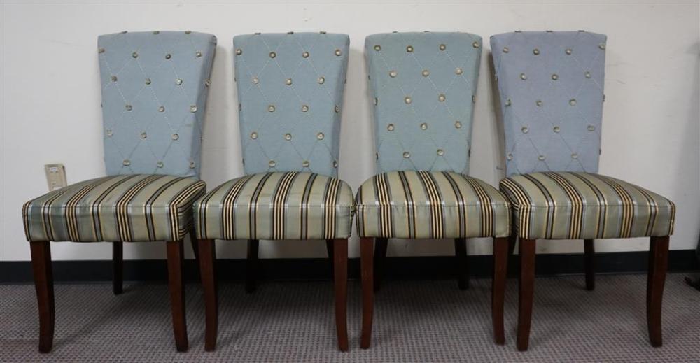 SET WITH FOUR BLUE AND GOLD UPHOLSTERED 32933e