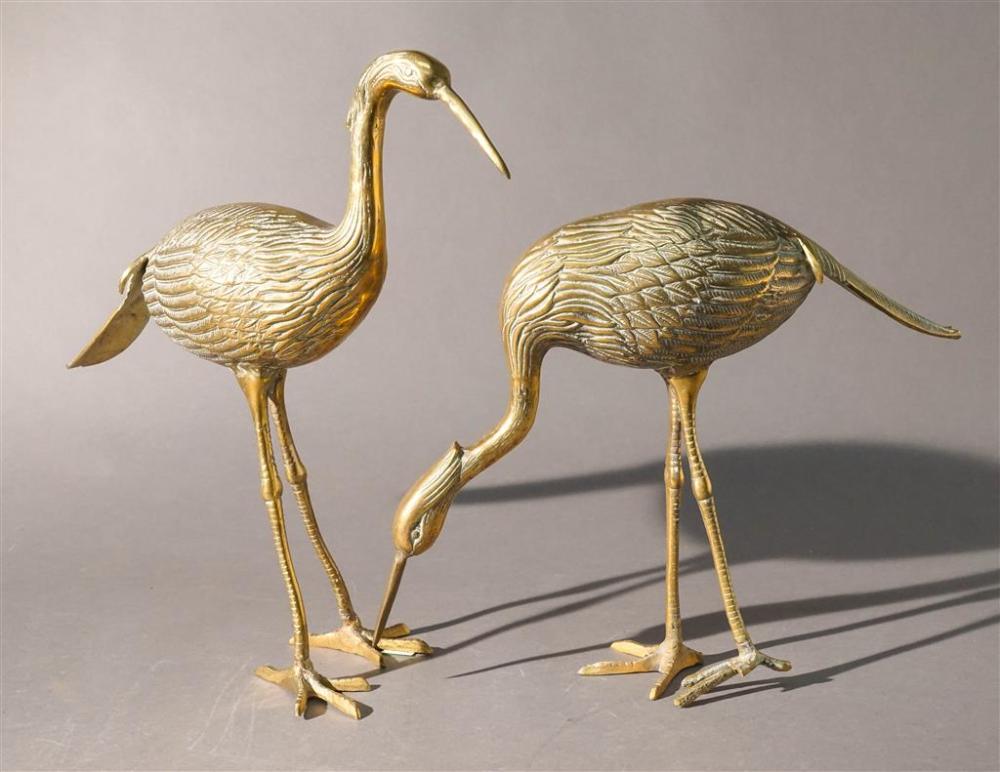 TWO BRASS CRANES, H OF TALLER: 14-1/4