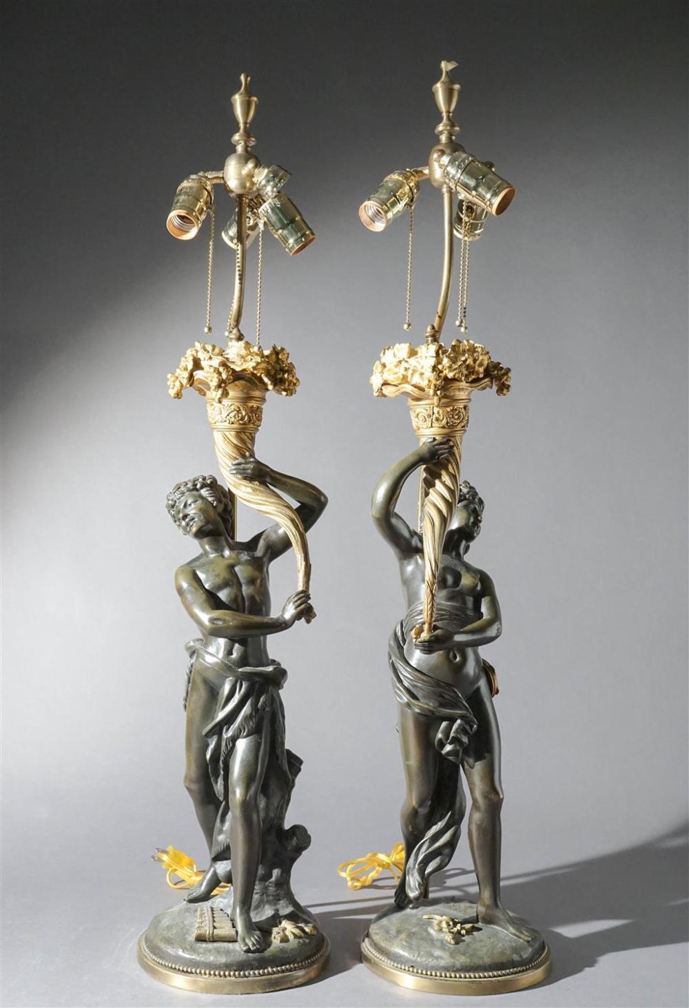 TWO BRONZE FIGURES OF MAN AND WOMAN