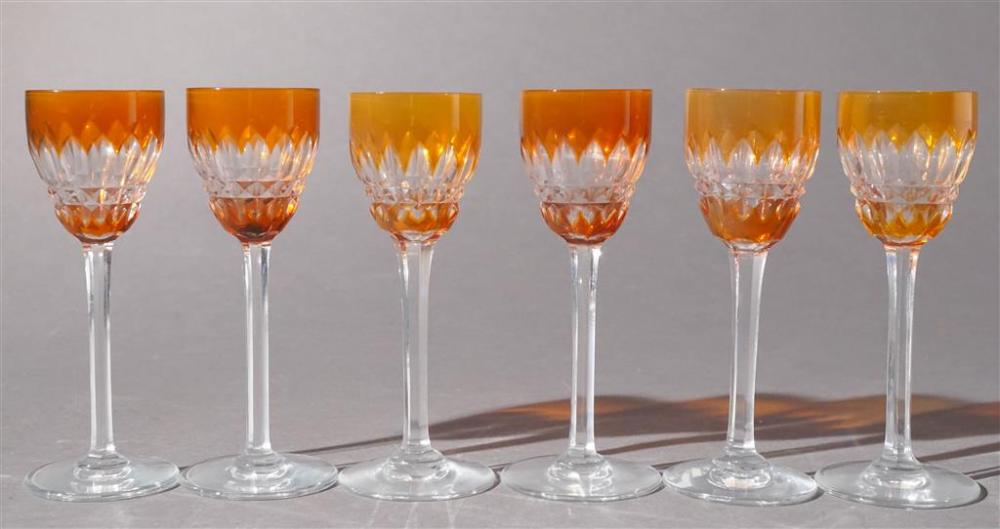 SET WITH SIX BACCARAT AMBER-TO-CLEAR