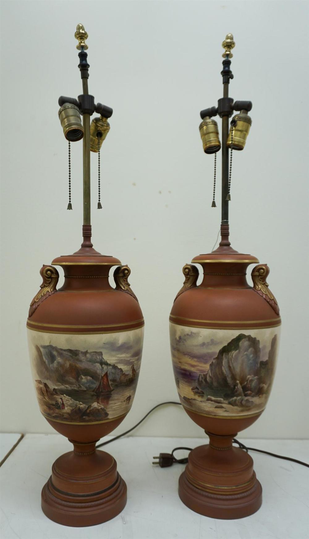 PAIR CONTINENTAL HAND PAINTED POTTERY 3293e1