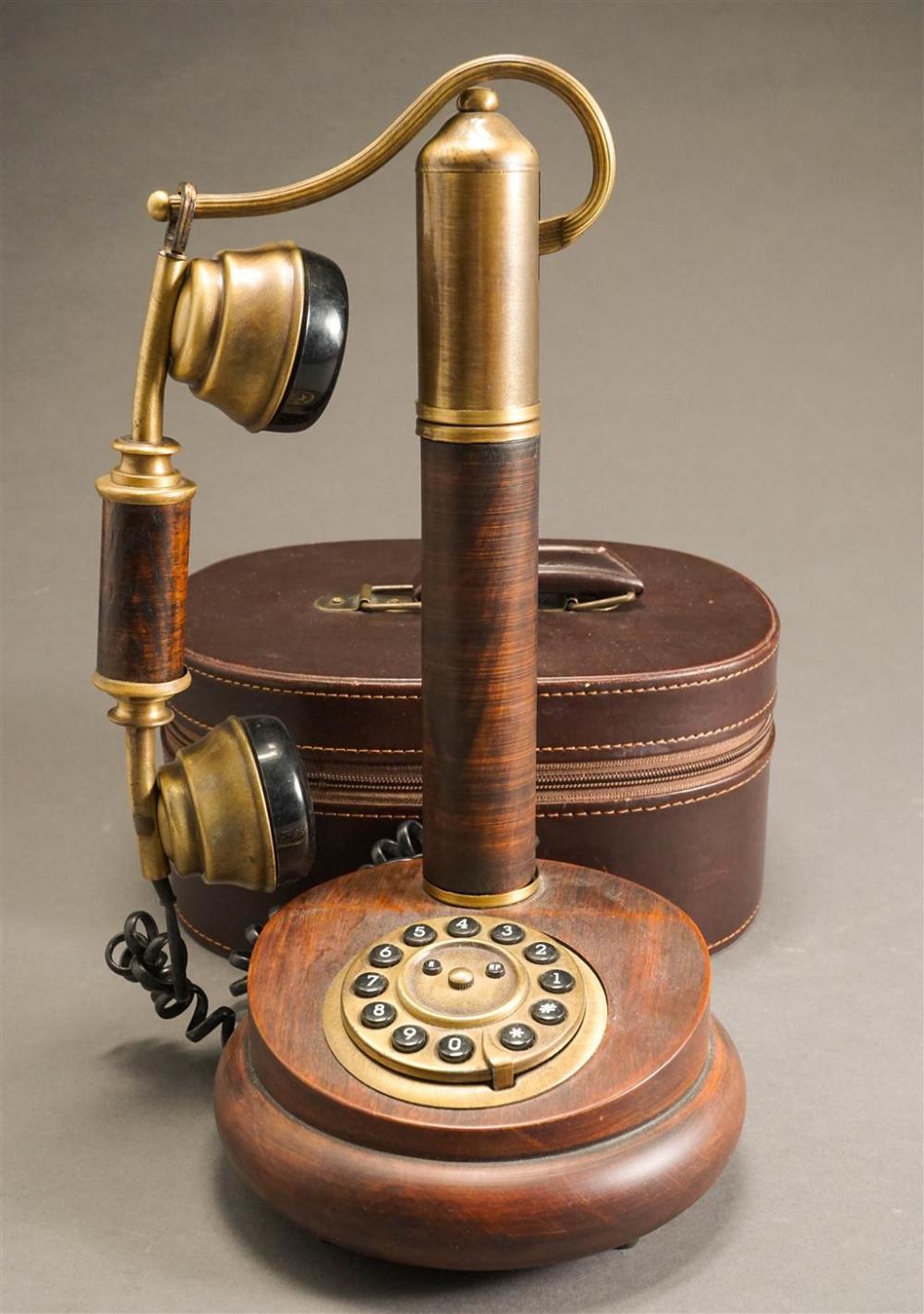 SITEL WOOD AND BRASS TELEPHONE AND LEATHER