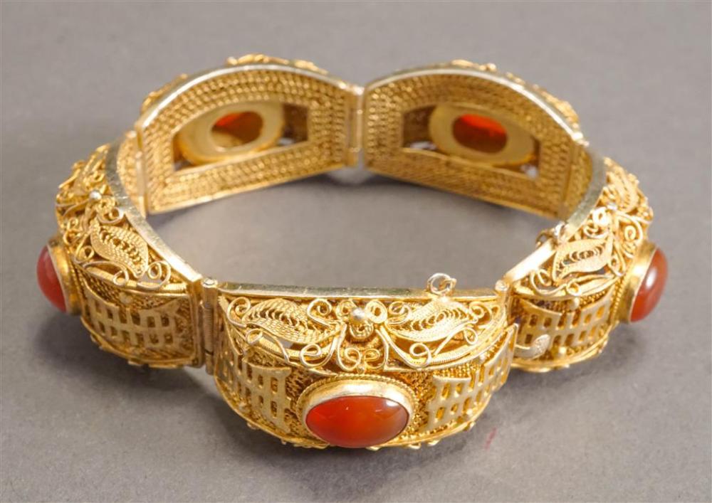 CHINESE SILVER AND CARNELIAN FILIGREE