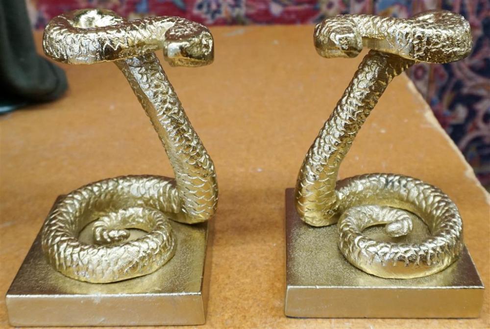 PAIR OF PATINATED METAL SNAKE FORM