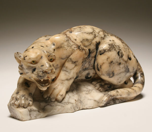 Victorian carved marble panther; crouching