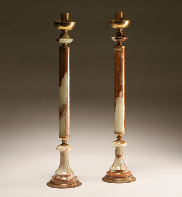 Pair tall onyx ormolu mounted candlesticks  50f00