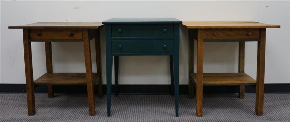 TWO OAK SIDE TABLES AND A GREEN