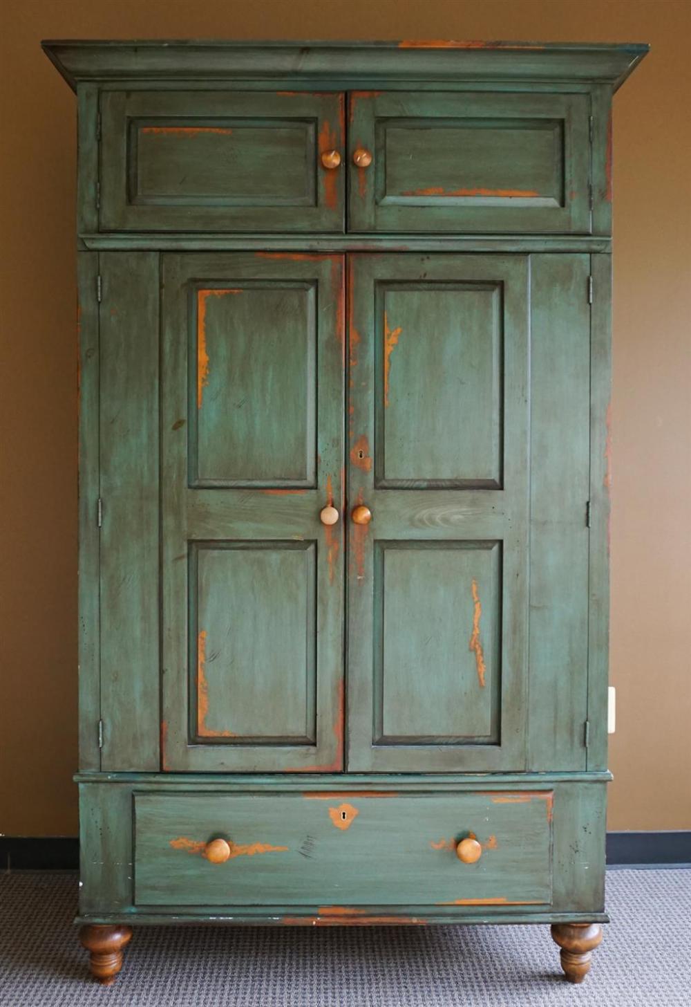 EARLY AMERICAN STYLE TEAL PAINTED 3296a5