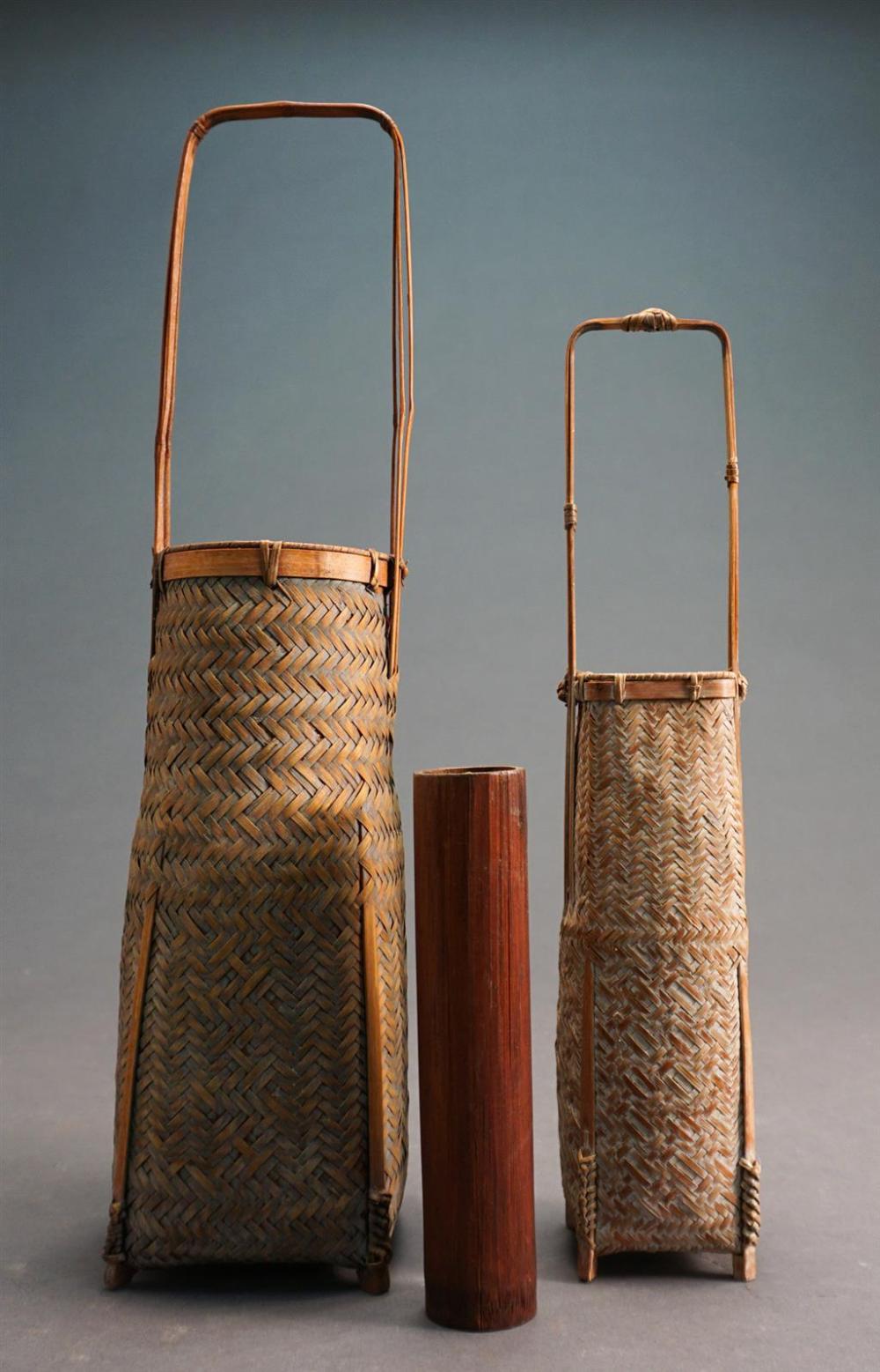 TWO JAPANESE WOVEN KHIBANA BASKETS