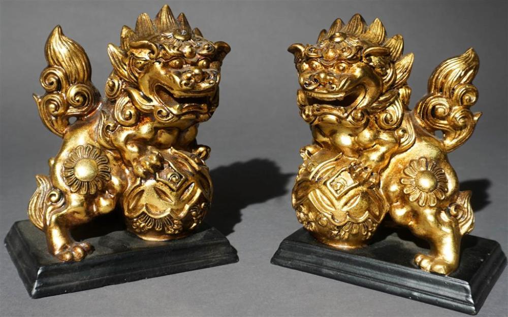 PAIR CHINESE GILT DECORATED FOO