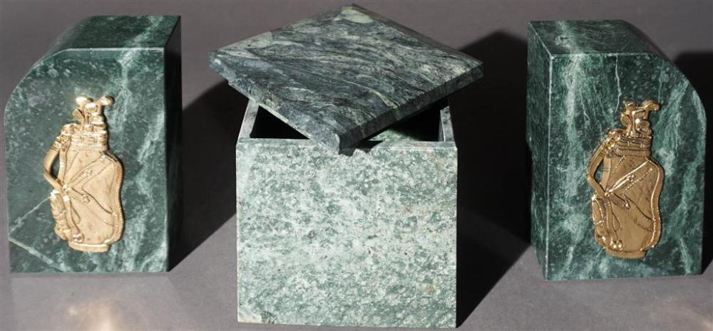 THREE MOTTLED GREEN MARBLE DESK