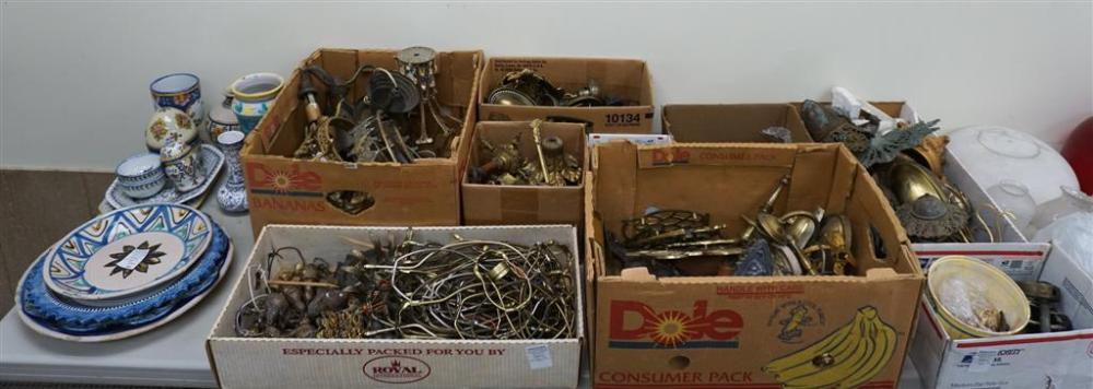 NINE BOXES WITH METAL LAMP PARTS