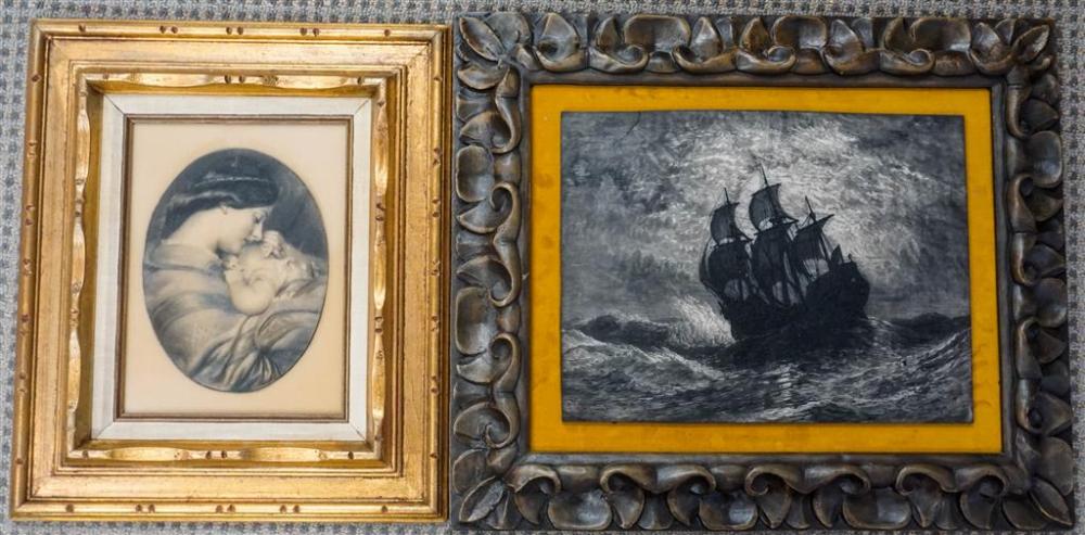 TWO FRAMED PRINTS OF SHIP AT SEA