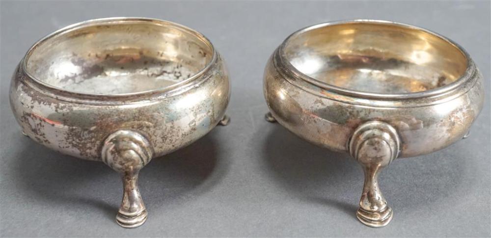 TWO ENGLISH SILVER FOOTED SALTS,