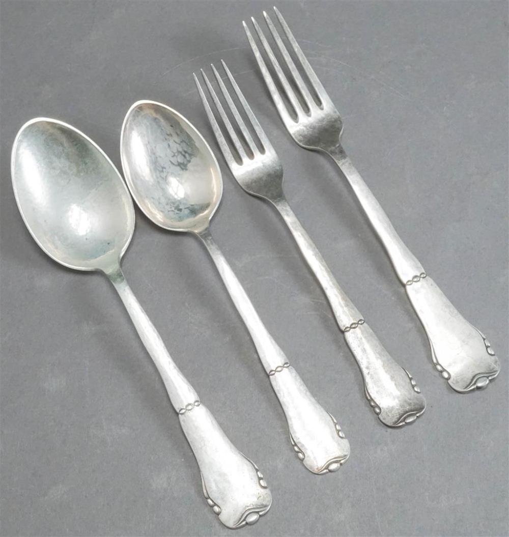 DANISH SILVER FOUR-PIECE PLACE SETTING,