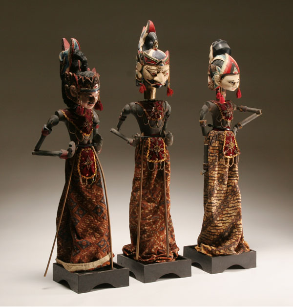 Three Balinese hand carved and painted