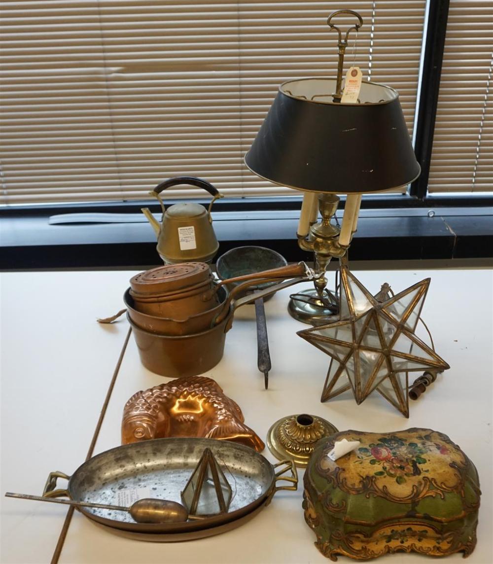 GROUP WITH COPPER AND BRASS POTS,