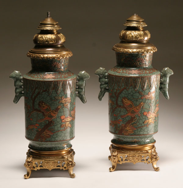 Pair Chinese ormolu mounted celadon 50f5a