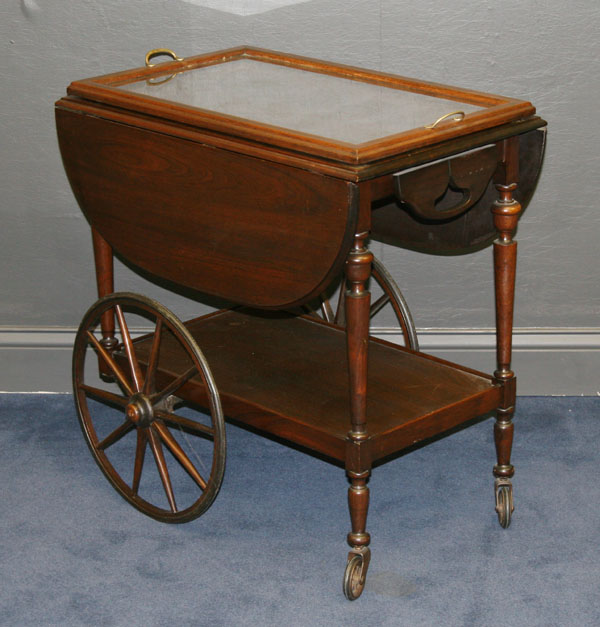 Tea cart; glass insert serving tray,