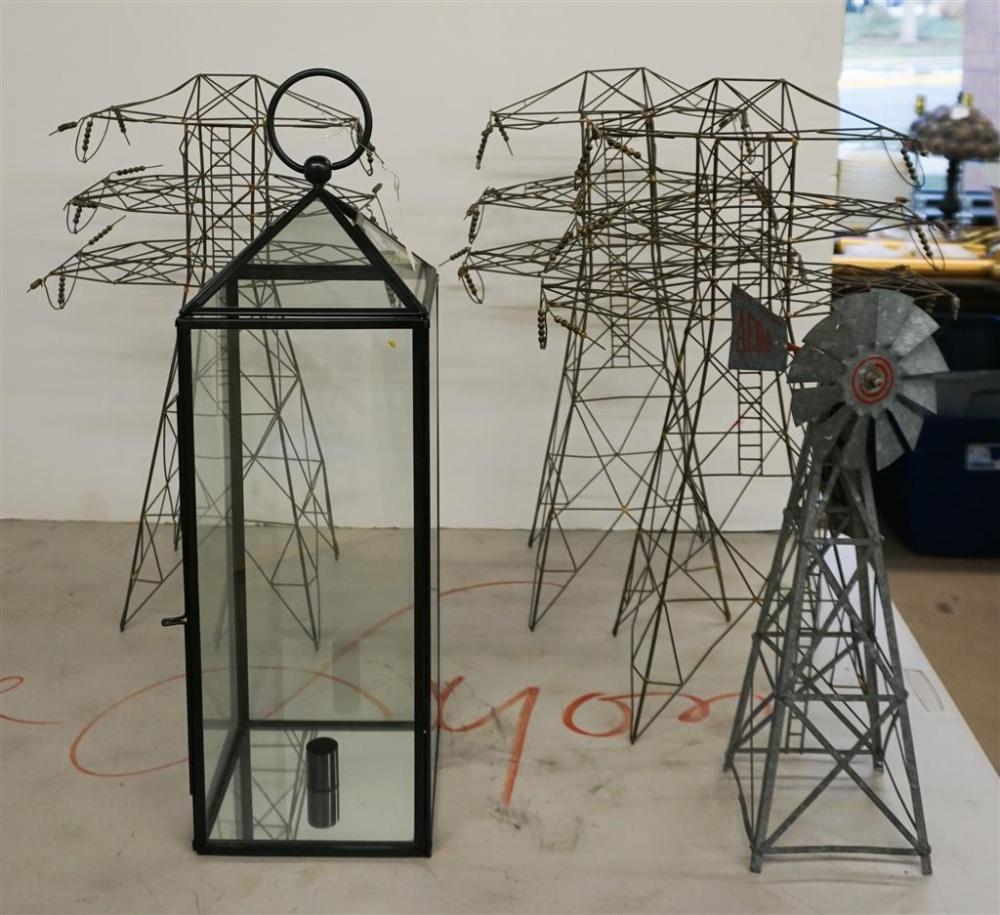 THREE WIRE ELECTRICAL TOWERS, PATINATED