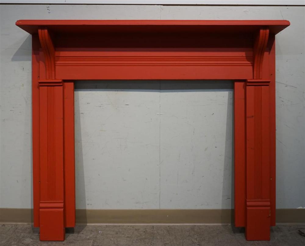 RED PAINTED FIREPLACE MANTLE, H: