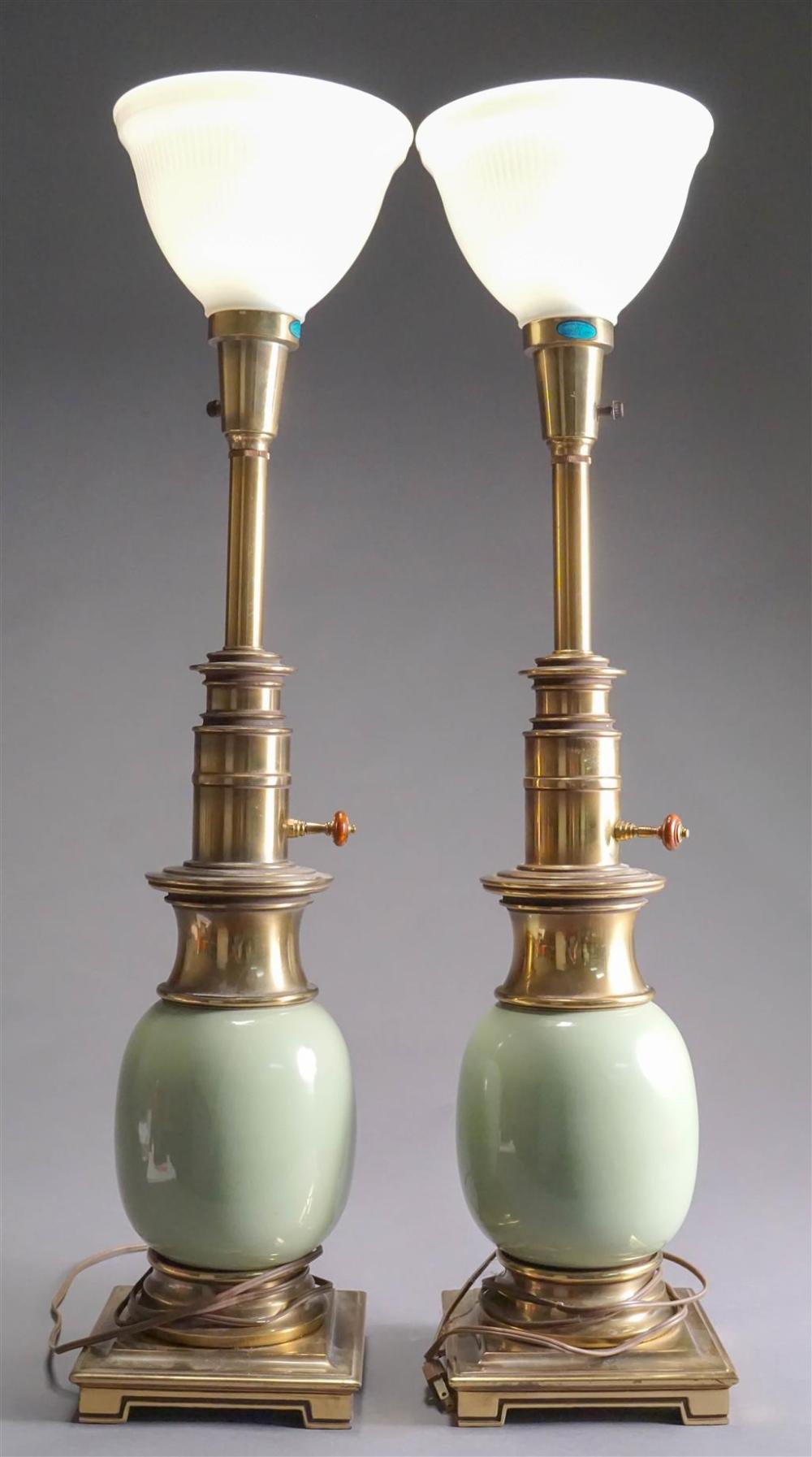 PAIR STIFFEL BRASS AND PORCELAIN