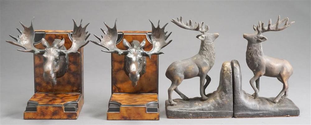 PAIR MOOSE BOOKENDS AND PAIR PATINATED