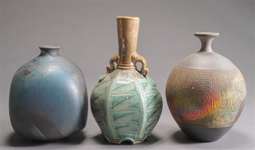 THREE CONTEMPORARY POTTERY VASES 329aef