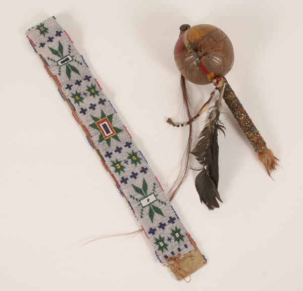 Native American wooden beaded rattle