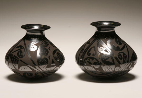 Pair Native American black pottery