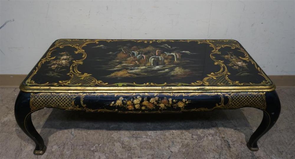 CHINESE BLACK LACQUER FLORAL GILT