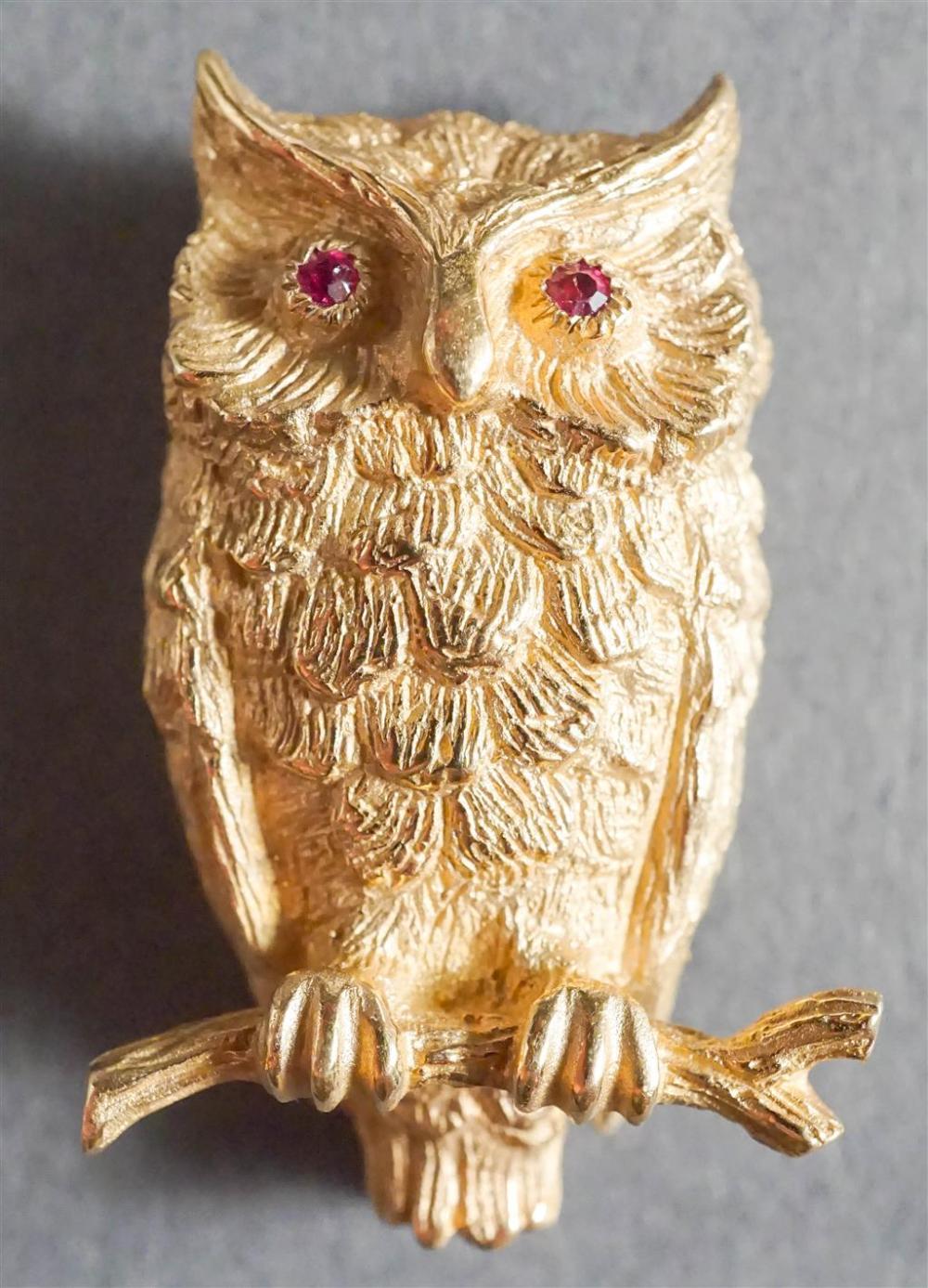 14-KARAT YELLOW-GOLD AND RUBY OWL