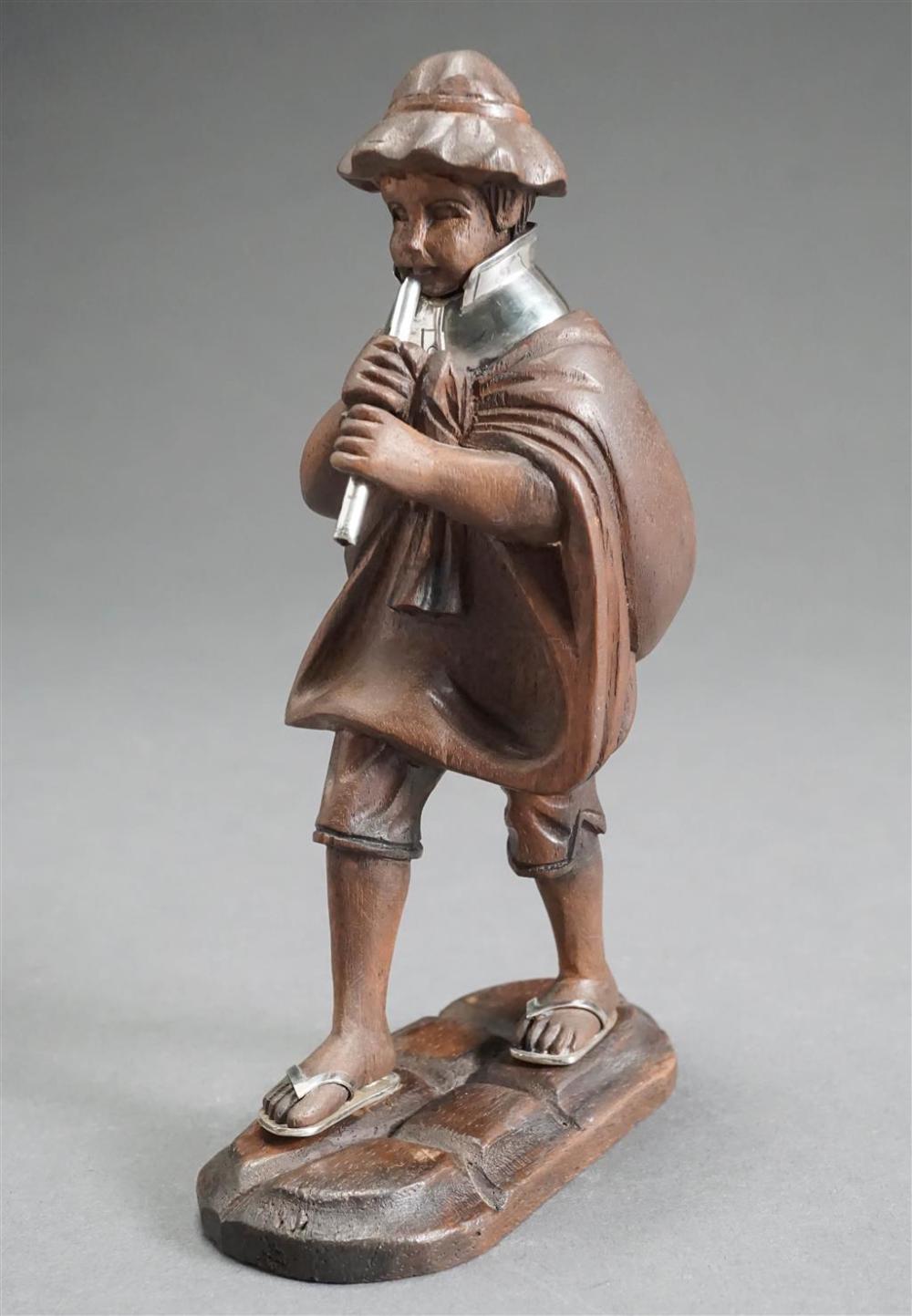 STERLING MOUNTED CARVED WOOD FIGURE