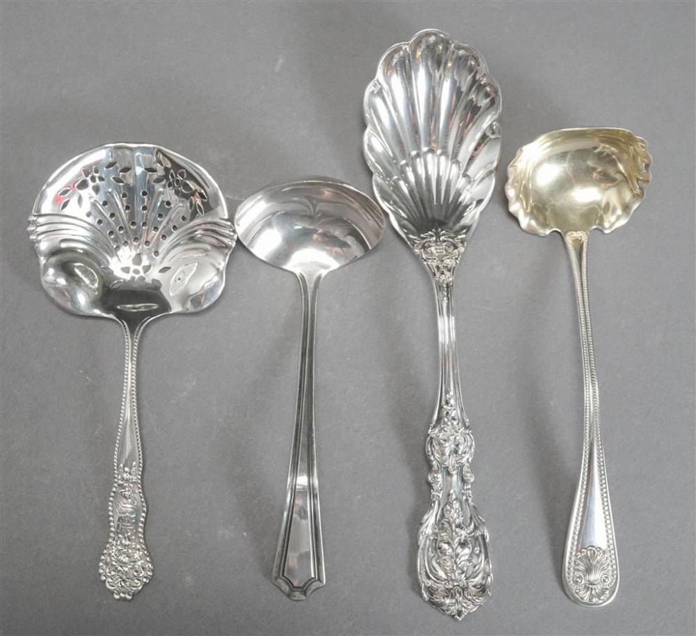 FOUR STERLING SILVER SERVING SPOONS,