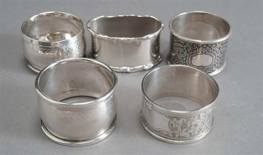 COLLECTION OF FIVE SILVER NAPKIN 329bd2