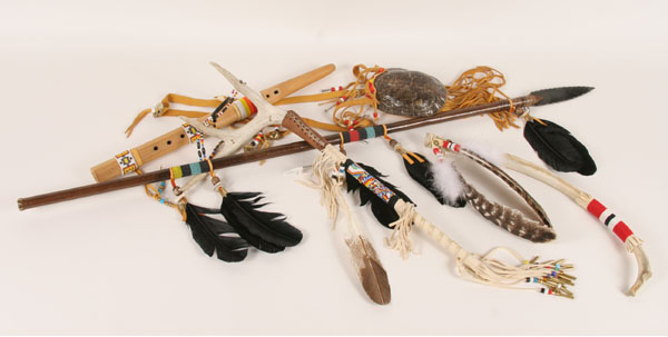 Native American polychrome beaded spear,