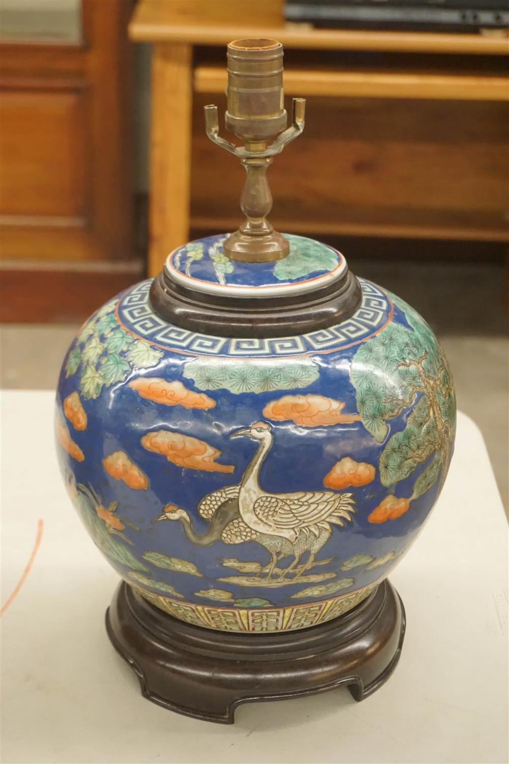 CHINESE POLYCHROME DECORATED BLUE