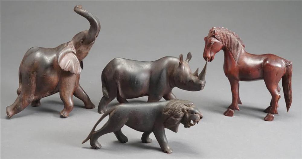 COLLECTION OF FOUR CARVED WOOD ANIMAL