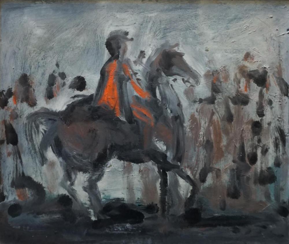 20TH CENTURY, HORSE WITH RIDER AND FIGURES,