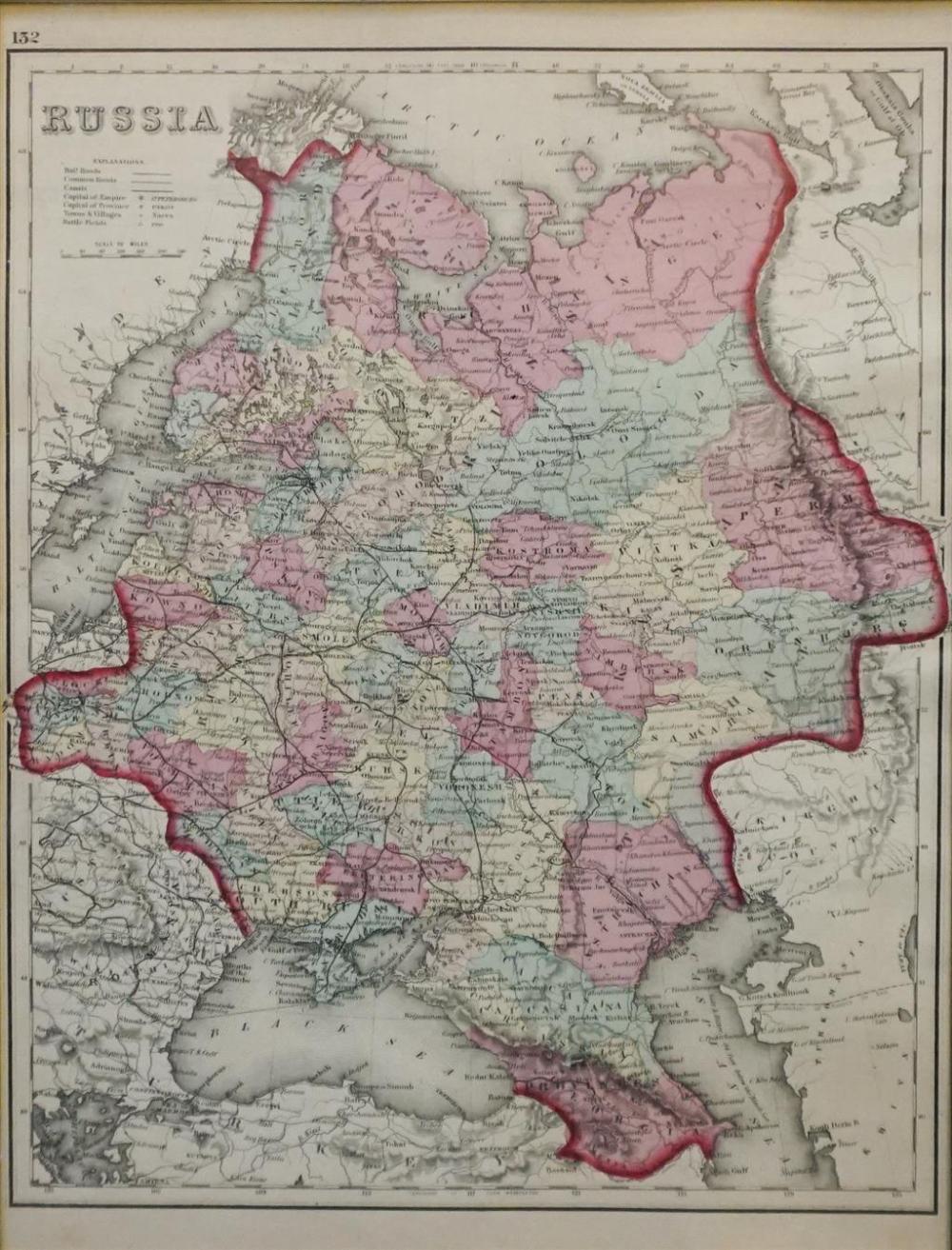 MAP OF RUSSIA COLORED ENGRAVING  329c8c