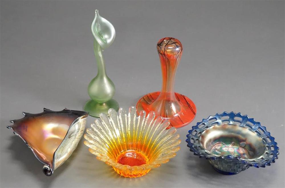 COLLECTION OF FOUR ART GLASS AND ONE