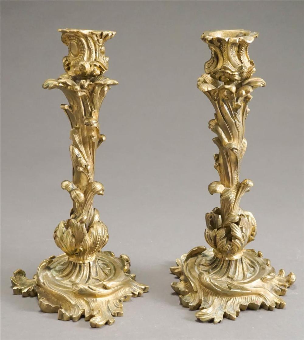 PAIR ROCOCO STYLE CAST BRASS CANDLESTICKS  329d33