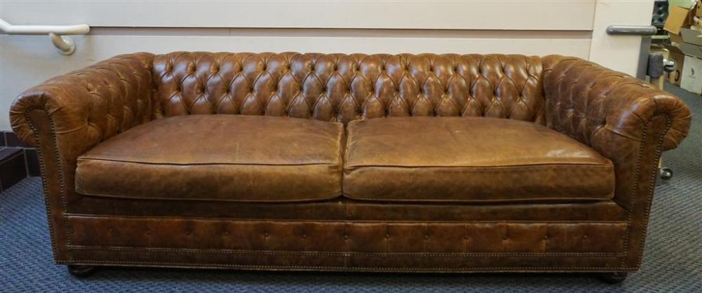 CHESTERFIELD STYLE BROWN LEATHER TUFTED