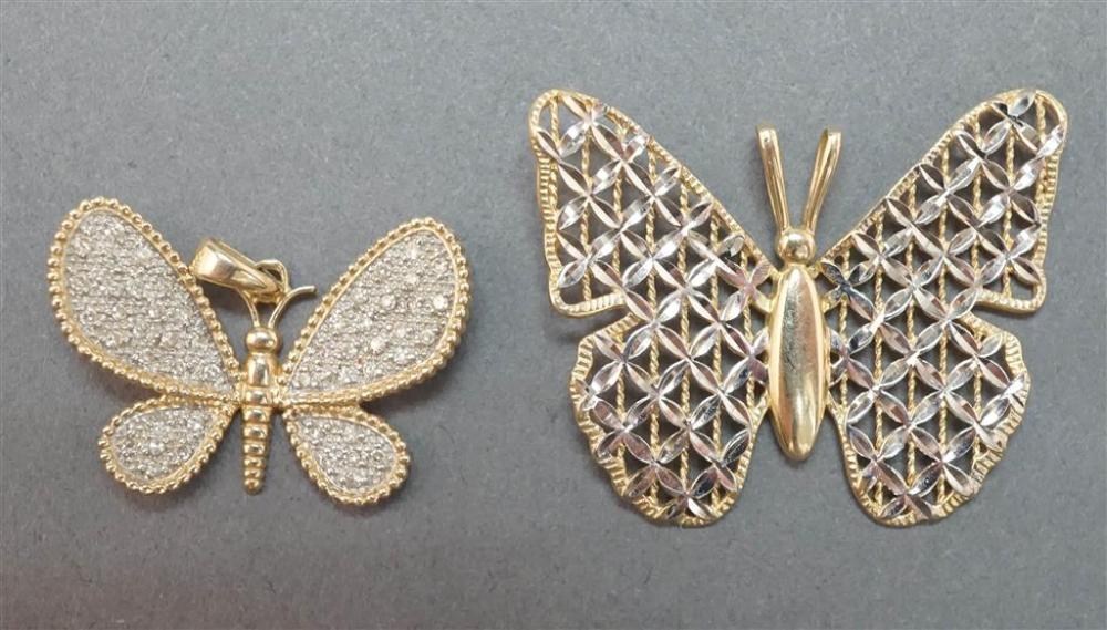 TWO 14 KARAT YELLOW GOLD BUTTERFLY  329d98