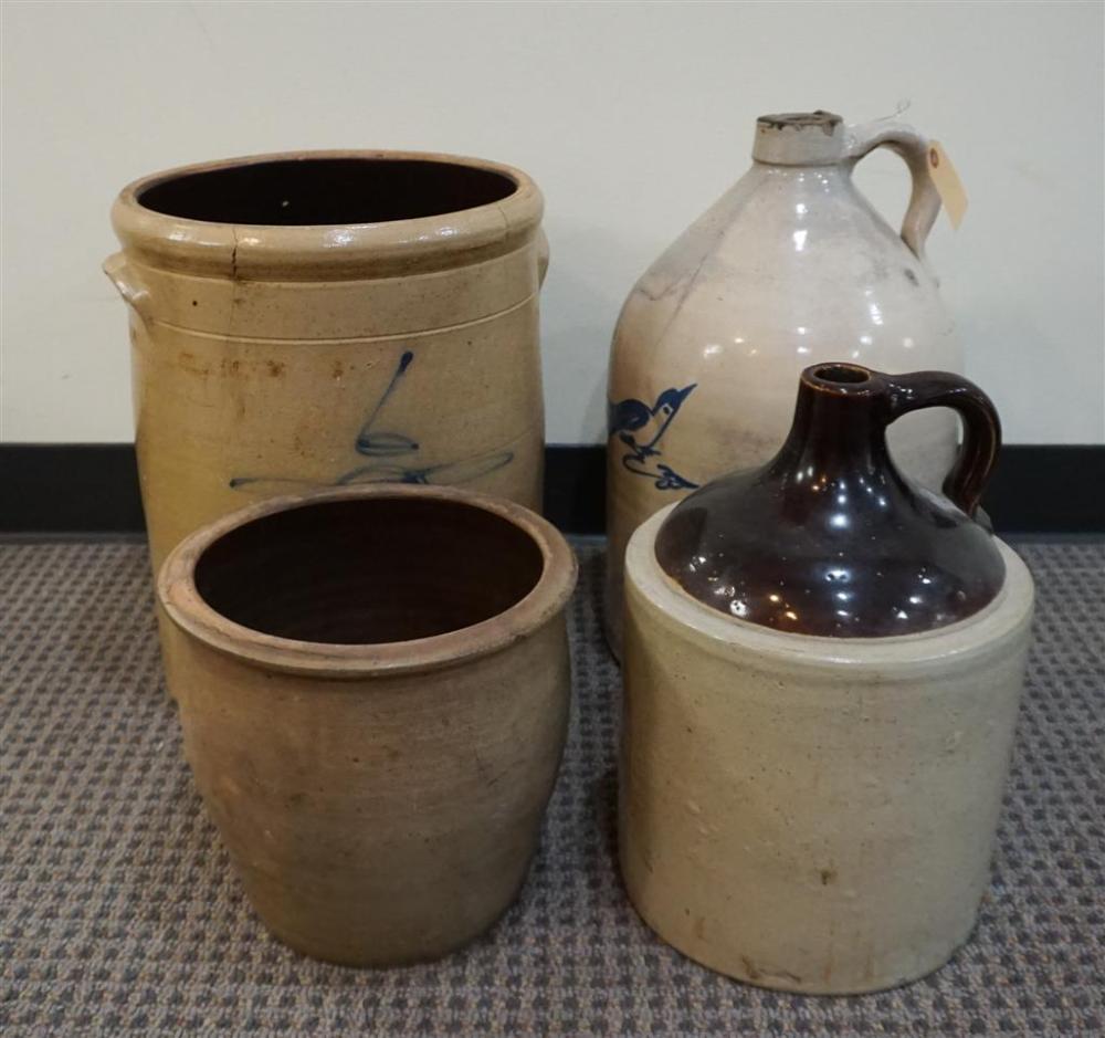 TWO WHITE GLAZED STONEWARE JUGS AND