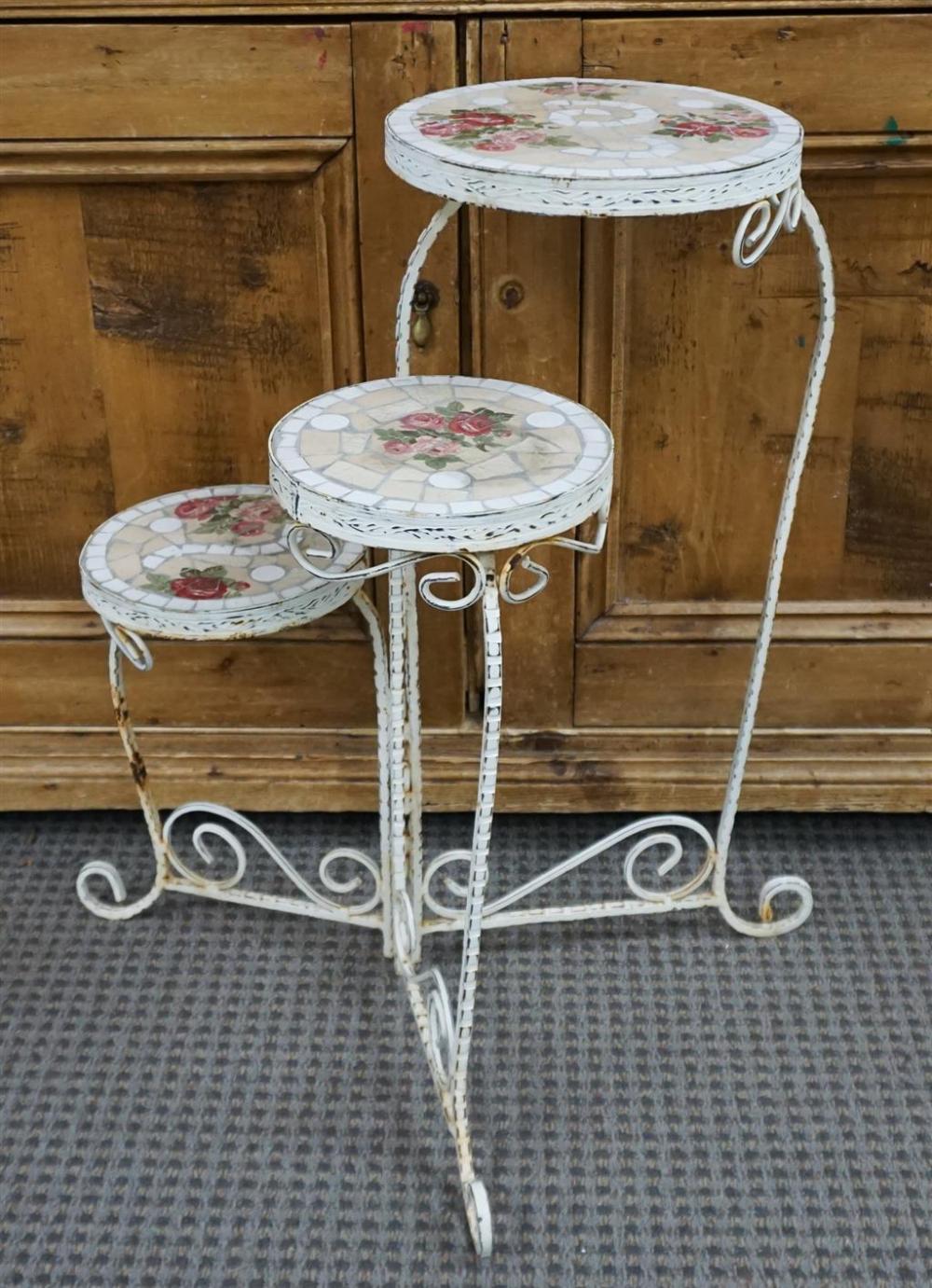 WHITE PAINTED METAL AND TILE THREE TIER 329e30